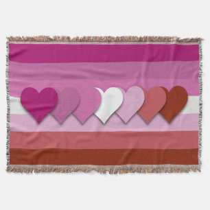 Lippenstift lesbische Pride-Flagge mit Herzen werf Decke