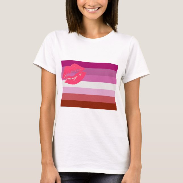 Lippenstift-lesbische Stolz-Flagge T-Shirt (Vorderseite)
