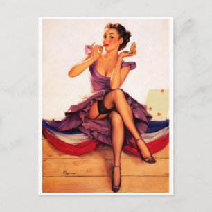Lippenstift Mädchen Pin Up Postkarte