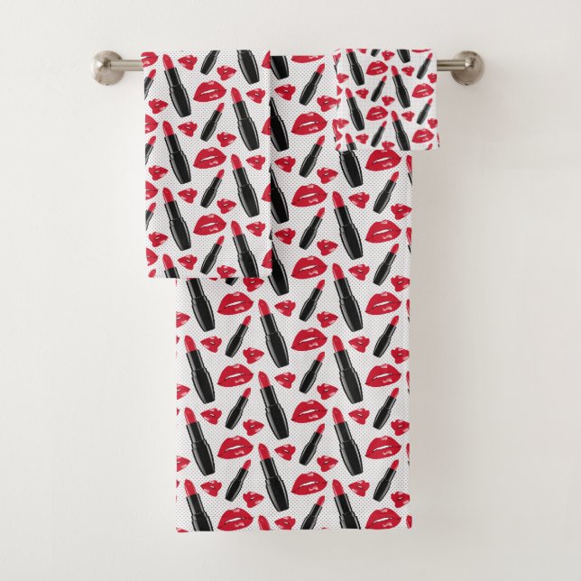 Lippenstift-und LippenTupfen-Muster Badhandtuch Set (Insitu)