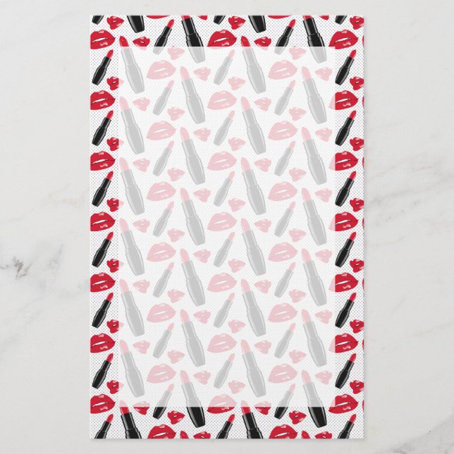 Lippenstift-und LippenTupfen-Muster Briefpapier (Vorderseite)