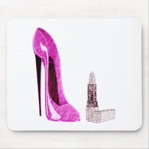Lippenstift und rosa Stilett-Schuh-Kunst Mousepad