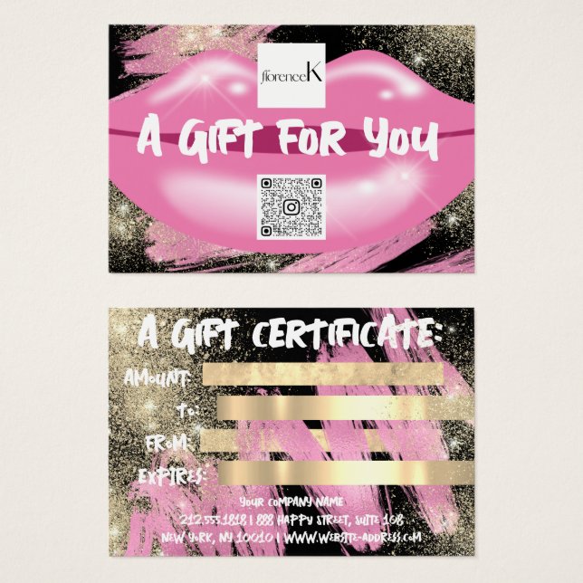 Lips Black Makeup Artist Studio Logo QR 100 Stücke (Vorne & Hinten)