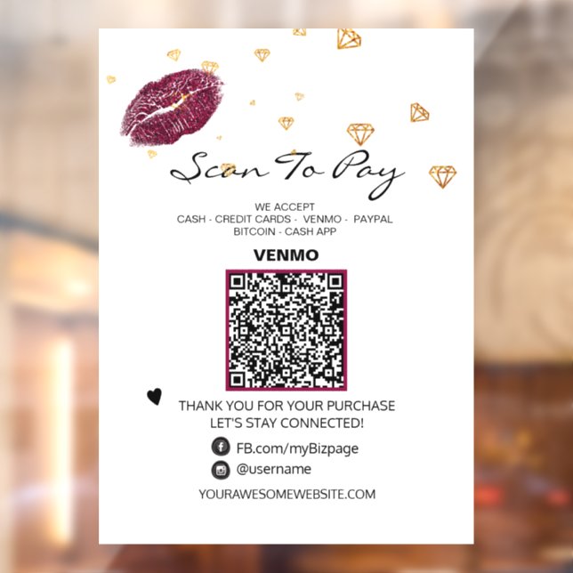 *~* LIPS DIAMONDS Scan zum BEZAHLEN  QR-Code Fensteraufkleber (Blatt 2)