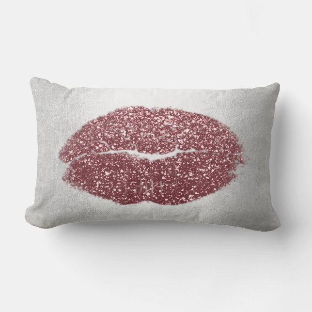 Lips Glitzer Gray Maroon Blush Makeup Kiss Silver Lendenkissen (Vorderseite)