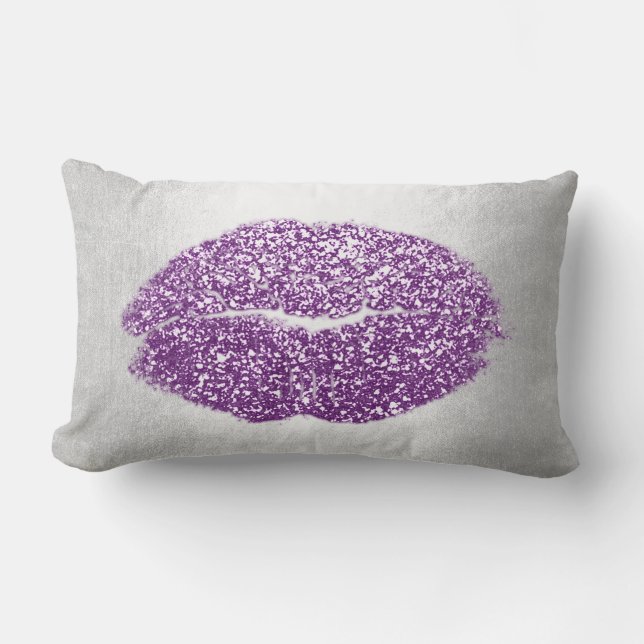 Lips Glitzer Gray Violet Lila Makeup Kiss Sky Lendenkissen (Vorderseite)