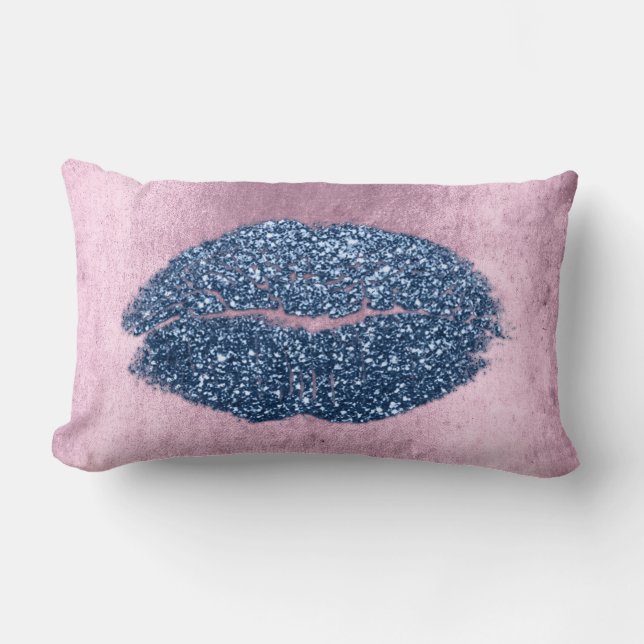 Lips Glitzer Pink Grungy Denim Makeup Kiss Silver Lendenkissen (Vorderseite)