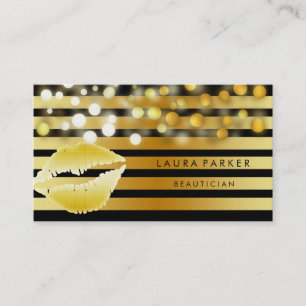 Lips Gold Black Stripes Makeup Artist Beautician Visitenkarte