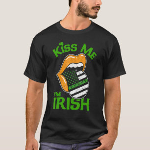 Lips Kiss Me I'm Irish American Flag Tongue St Pat T-Shirt