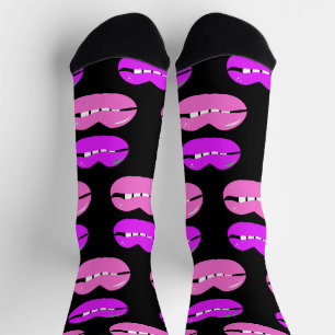 Lips Lila Rosa Hell Schwarz Socken