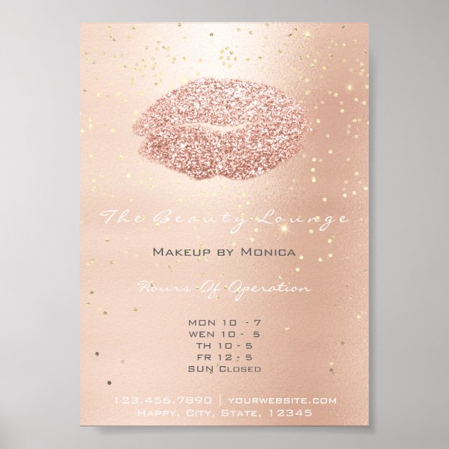 LIps Makeup Artist Glitzer Rose Gold Confetti Poster (Vorne)