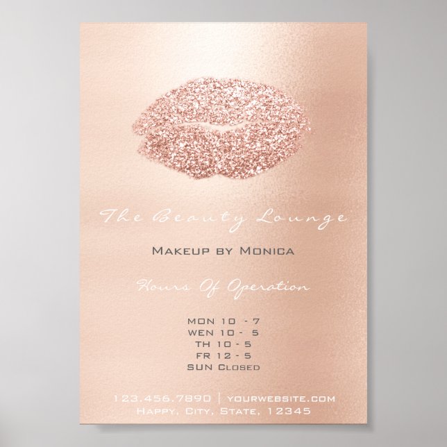 LIps Makeup Artist Glitzer Rose Gold Gray Kiss Poster (Vorne)