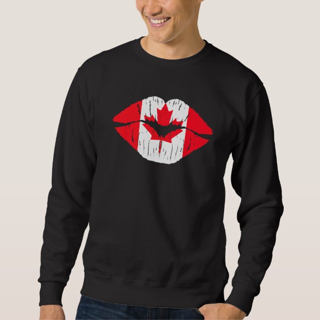 Lips & Maple Leaf Kanadische Flagge Happy Canada D Sweatshirt (Vorderseite)