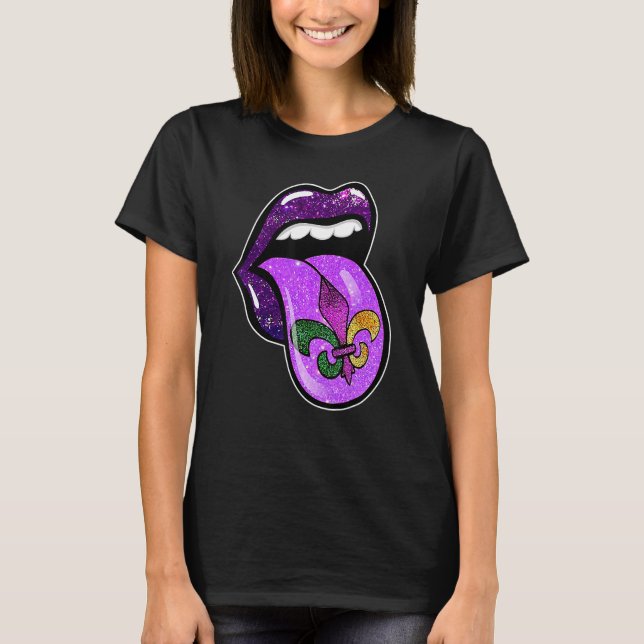 Lips Mardi Gras Carnival Purple Fleur De Lis Women T-Shirt (Vorderseite)