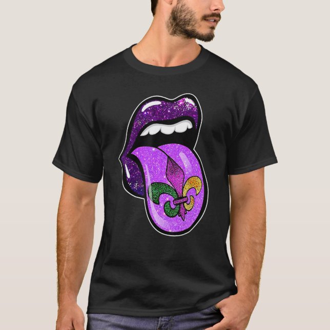 Lips Mardi Gras Carnival Purple Fleur De Lis Women T-Shirt (Vorderseite)