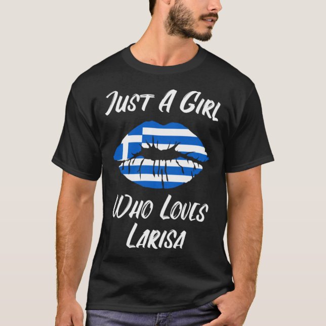 Lips Mouth Liebe Griechische Flagge Larissa T-Shirt (Vorderseite)