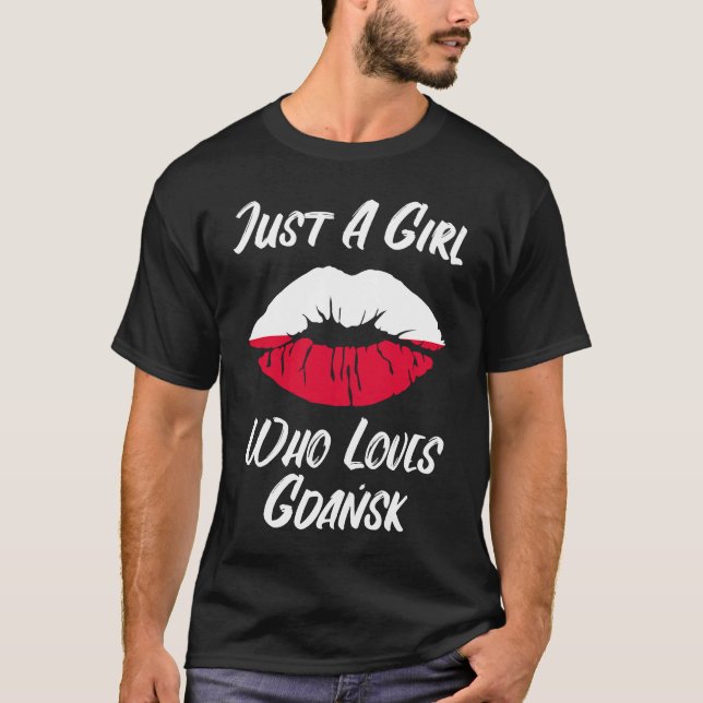 Lips Mouth Liebe Polnische Flagge Danzig T-Shirt (Vorderseite)