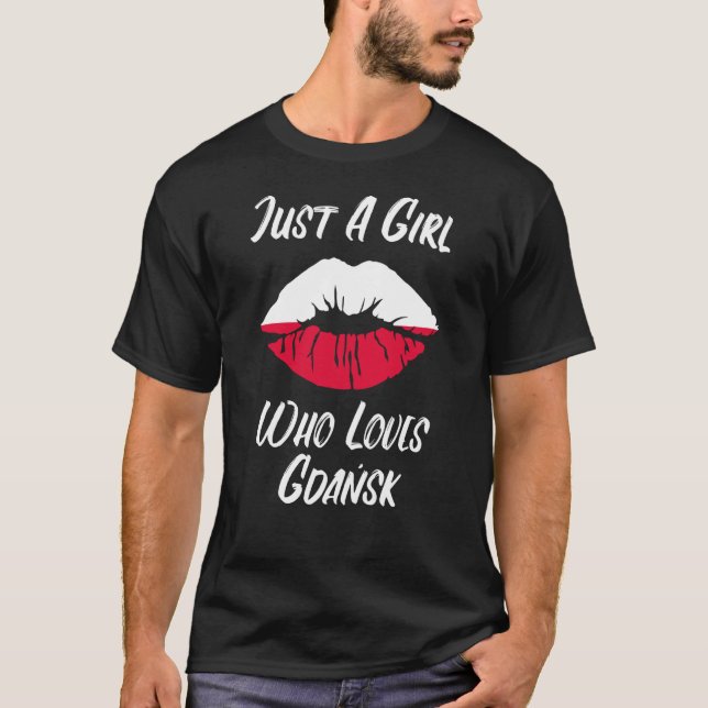 Lips Mouth Liebe Polnische Flagge Danzig T-Shirt (Vorderseite)