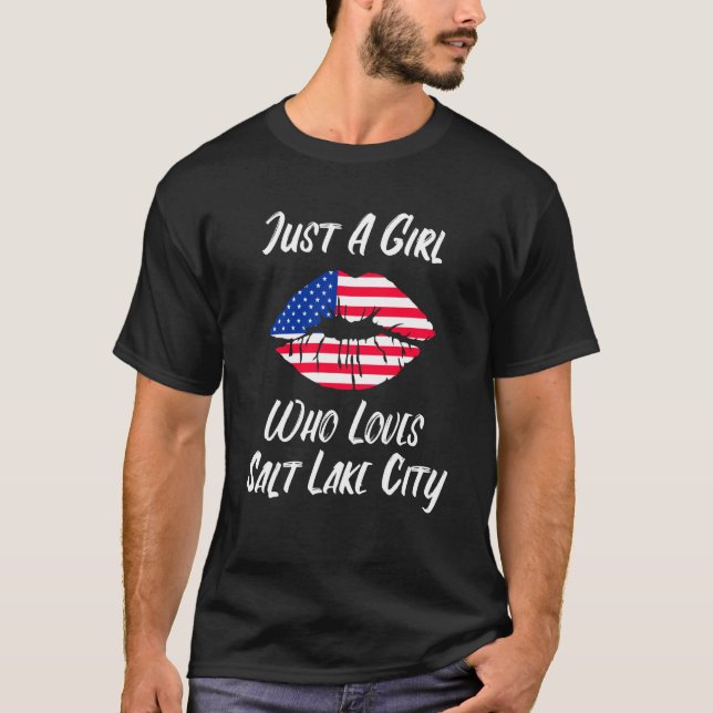 Lips Mouth Love American Flag Salt Lake City T-Shirt (Vorderseite)