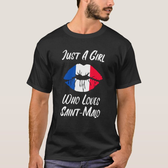 Lips Mouth Love French Flag Saint Malo T-Shirt (Vorderseite)
