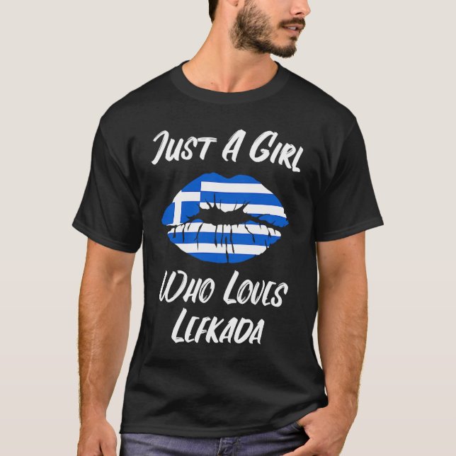 Lips Mouth Love Greek Flag Lefkada T-Shirt (Vorderseite)