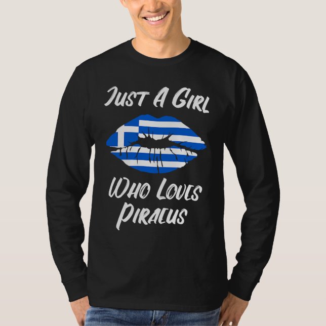 Lips Mouth Love Greek Flag Piraeus T-Shirt (Vorderseite)