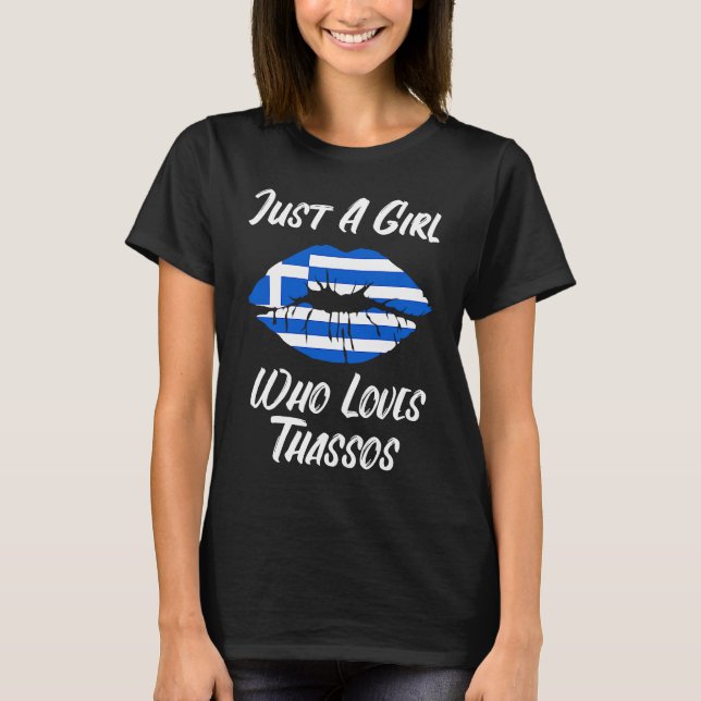 Lips Mouth Love Greek Flag Thassos T-Shirt (Vorderseite)