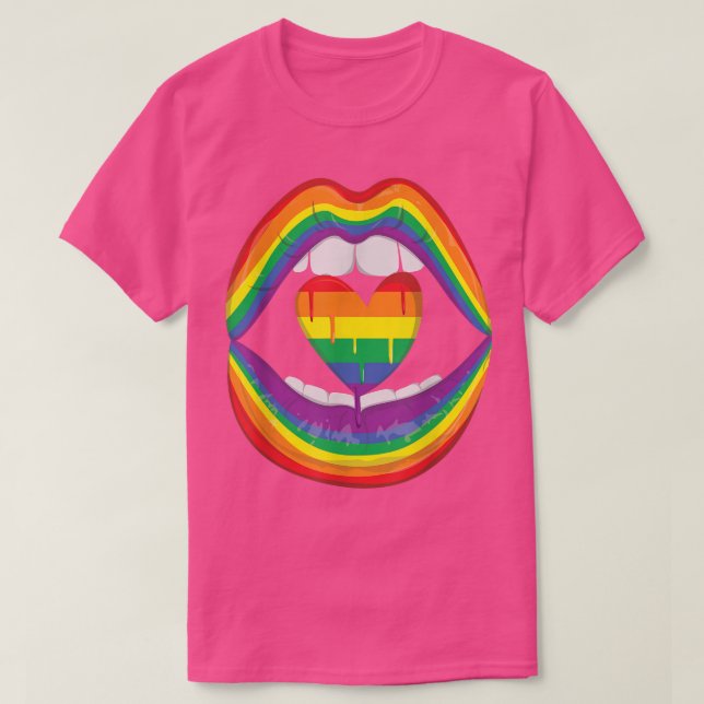 Lips Mouth Rainbow Heart Gay LGBTQ LGBT Pride Mont T-Shirt (Design vorne)