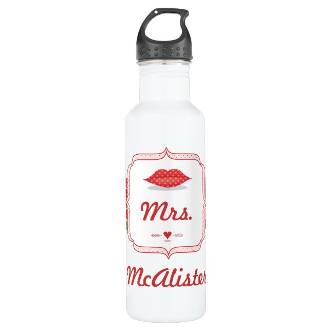 Lips Mrs. Hipster Vintag Retro Bride Edelstahlflasche (Vorderseite)
