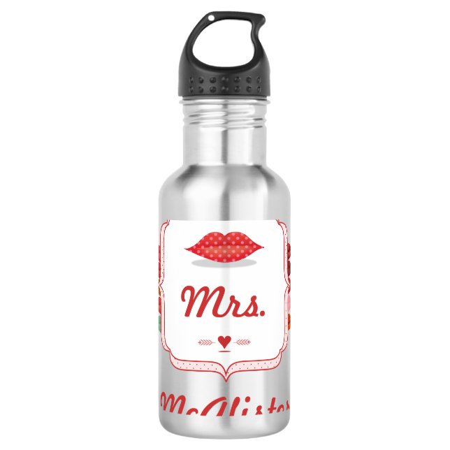 Lips Mrs. Hipster Vintag Retro Bride Edelstahlflasche (Vorderseite)