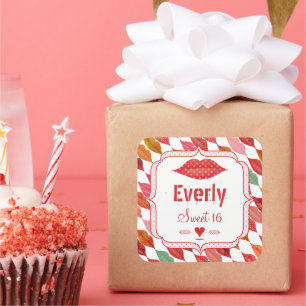 Lips Mrs. Hipster Vintag Retro Bride Quadratischer Aufkleber