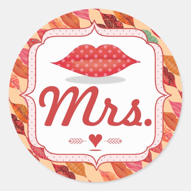 Lips Mrs. Hipster Vintag Retro Bride Runder Aufkleber (Vorderseite)