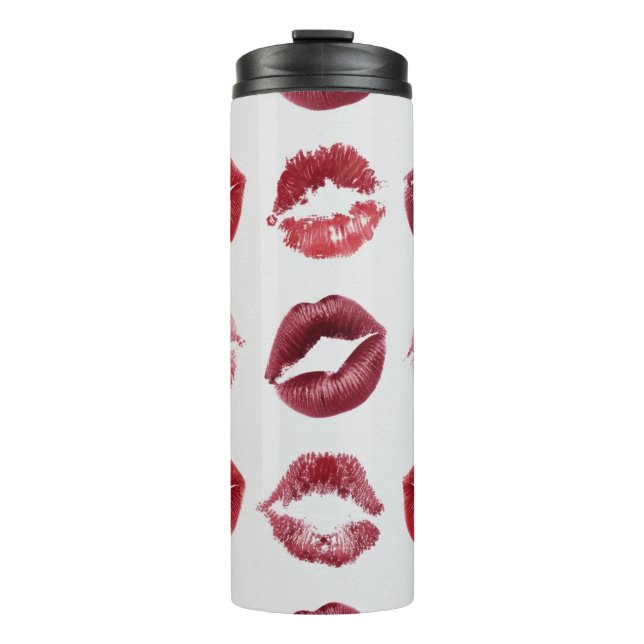 Lips Print Pattern – Chic Kiss Beauty Design Thermosbecher (Vorderseite)
