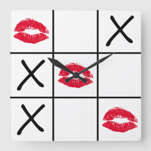 Lips Tic Tac Toe Quadratische Wanduhr