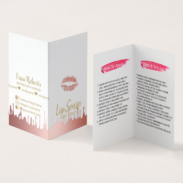 LipSense Lippenverteiler-Rosen-Goldbratenfett Visitenkarten (Innenseite und Außenseite)