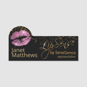 Lipsense Repräsentant mit rosa Lippen Namensschild