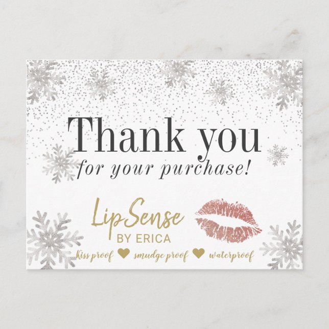 LipSense Rose Gold Lips Schneeflocken Danke Postkarte (Vorderseite)