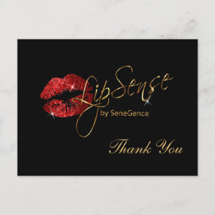 Lipsense Roter Glitzer Lippen auf Schwarz Postkarte