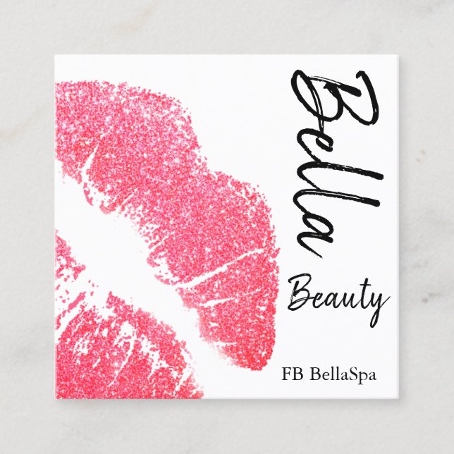 Lipstick bedrucken Pink Lippenfleck Weiß Beauty We Quadratische Visitenkarte (Vorderseite)