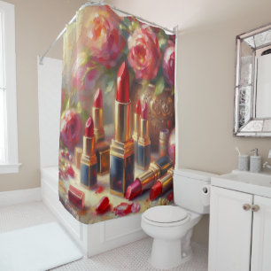 Lipstick & Blume Impressionistische Malerei Duschvorhang