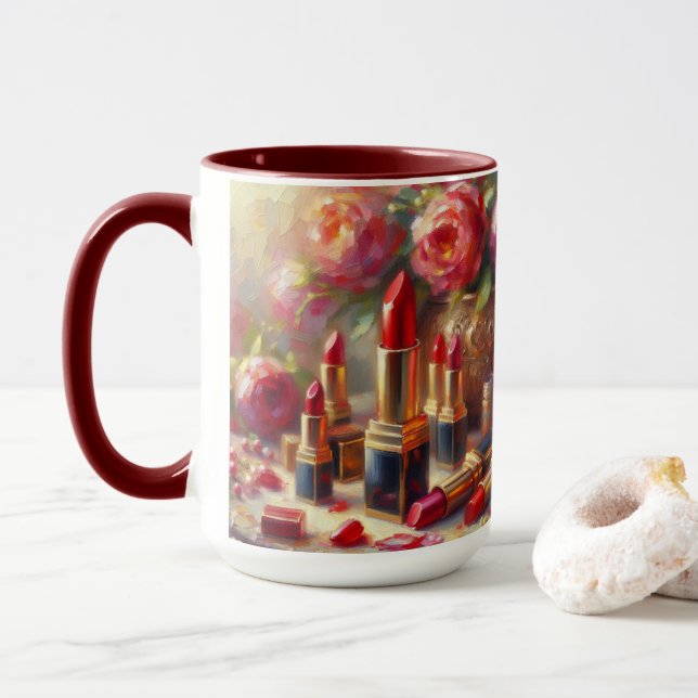 Lipstick & Blume Impressionistische Malerei Tasse (Mit Donut)