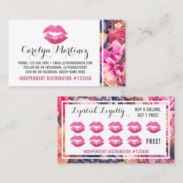 Lipstick-Distributor floral Kiss Lip Loyalty Punch Treuekarte (Vorne/Hinten)