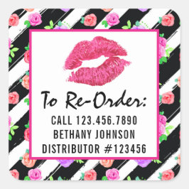 Lipstick-Distributor Glam-Rose Kiss-Re-Order-Label Quadratischer Aufkleber