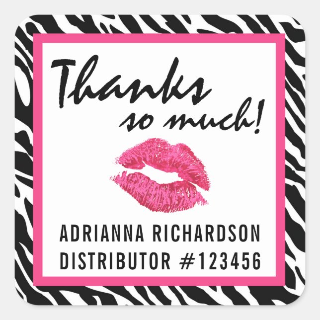 Lipstick Distributor Zebra Kiss Thank You Label Quadratischer Aufkleber (Vorderseite)