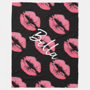 Lipstick-Druck Rosa Lippenfärbung Schwarz-weiß nie Fleecedecke