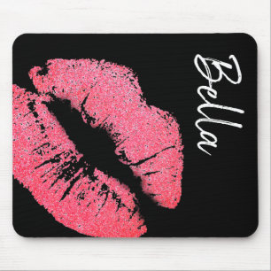 Lipstick-Druck Rosa Lippenfärbung Schwarz-weiß nie Mousepad