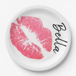 Lipstick-Druck Rosa Lippenfärbung Schwarz-weiß nie Pappteller