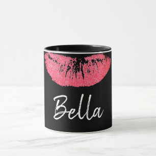 Lipstick-Druck Rosa Lippenfärbung schwarz-weiß Tasse