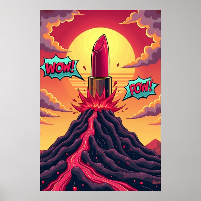 Lipstick Eruption: Pop Art Vulkan Poster (Vorne)