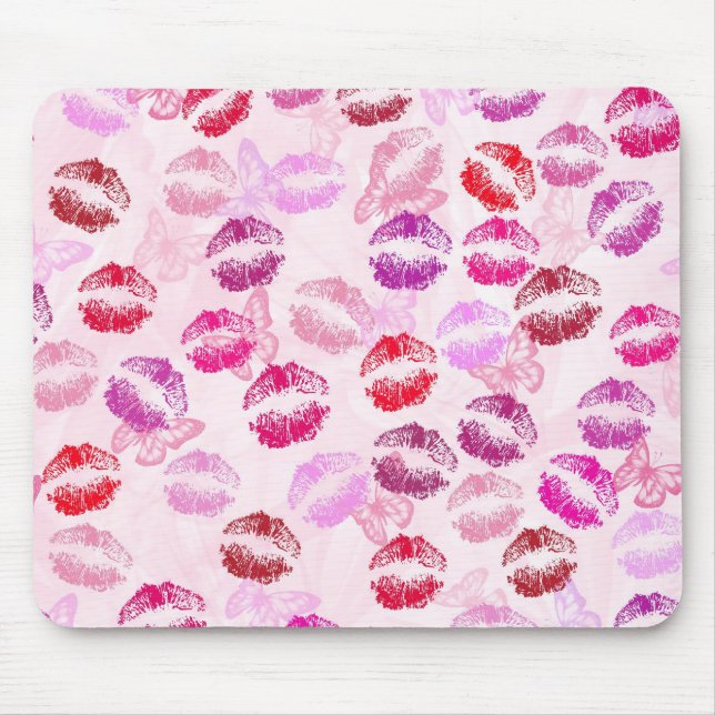 Lipstick Kisses auf Rosa Mousepad (Vorne)
